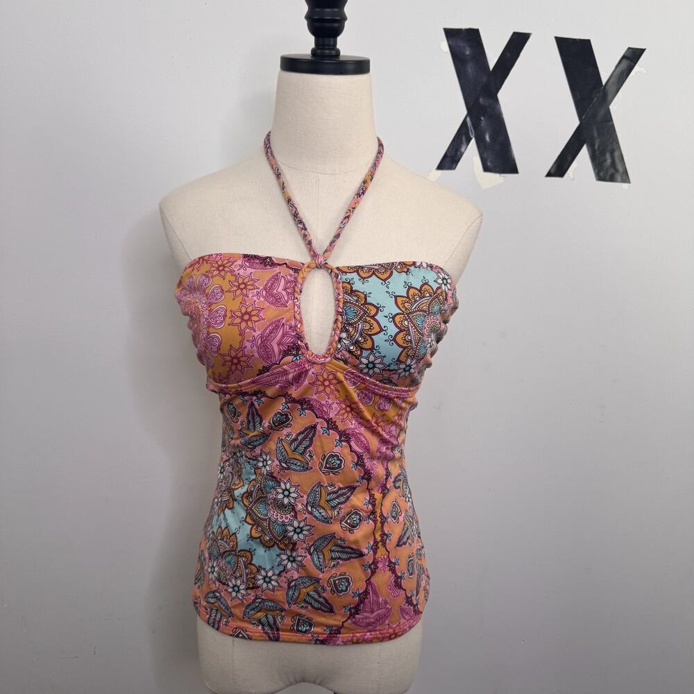 Vintage Y2K Pastel Paisley Print Tankini Halter Swim Top Indie Festival 8